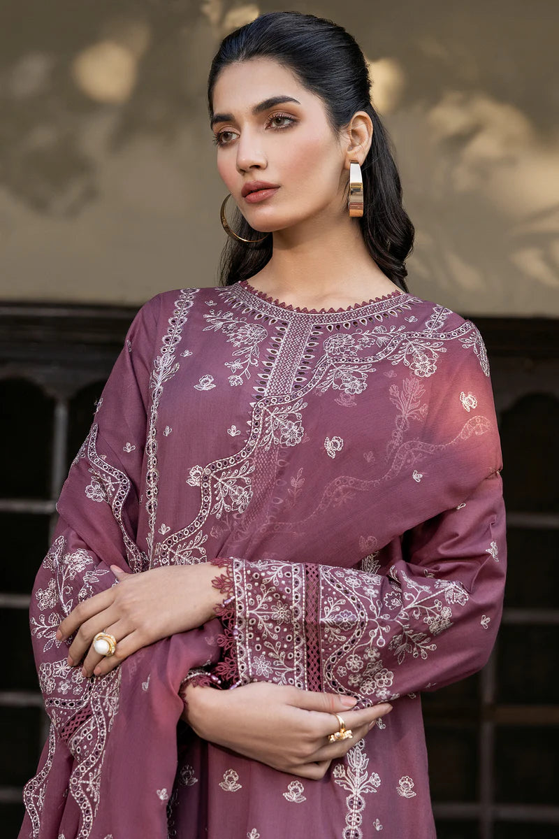 Farasha 3Pc Embroidered Lawn Suit Dusty Rose gulbuy.com