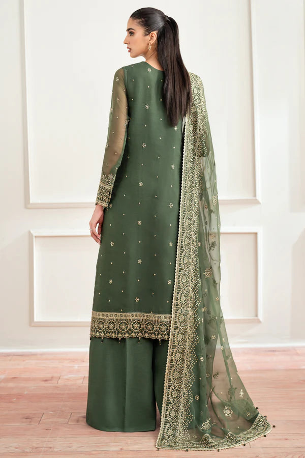 Farasha 3Pc Embroidered Chiffon Suit Muted Moss gulbuy.com