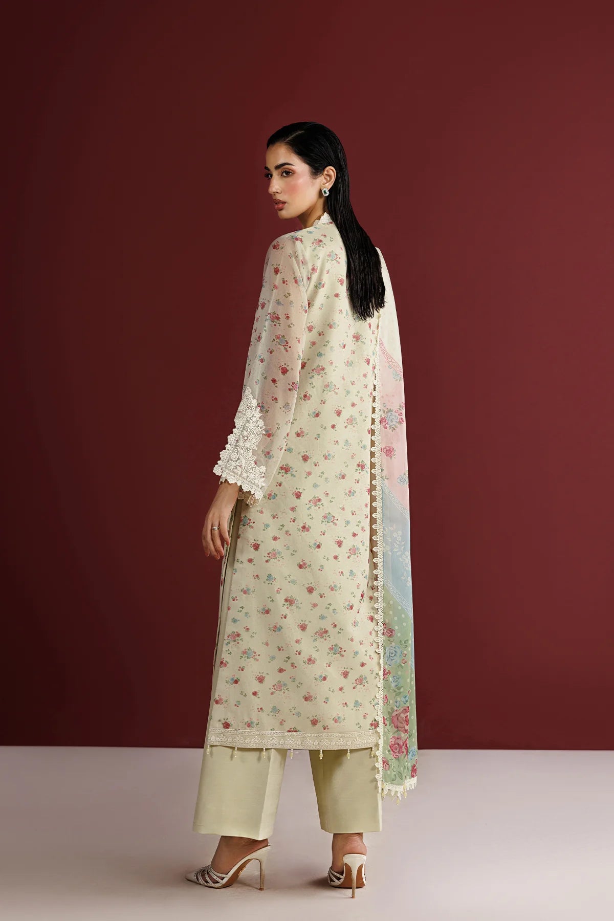 Farasha 3Pc Printed Chiffon Suit Daisy Garden