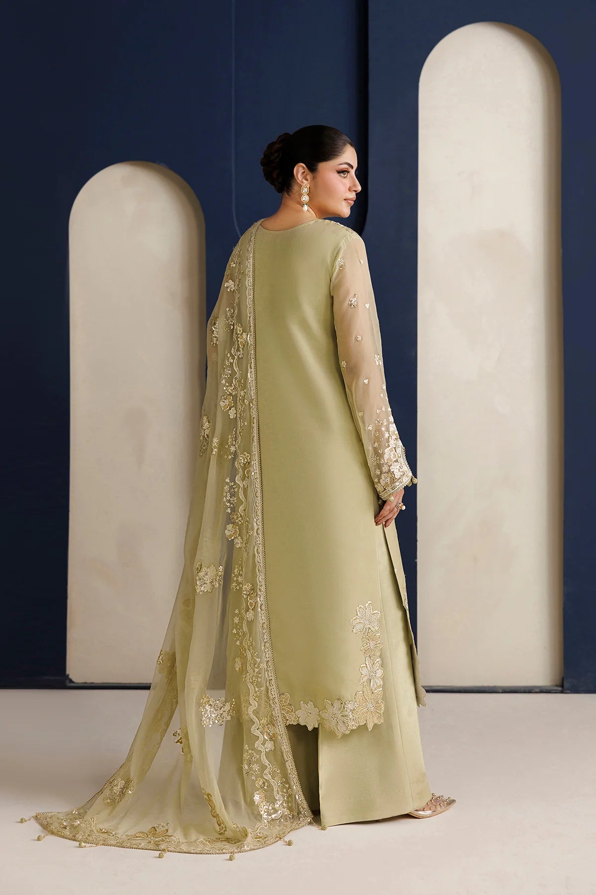 Farasha 3Pc Embroidered Chiffon Suit Mellow Gold