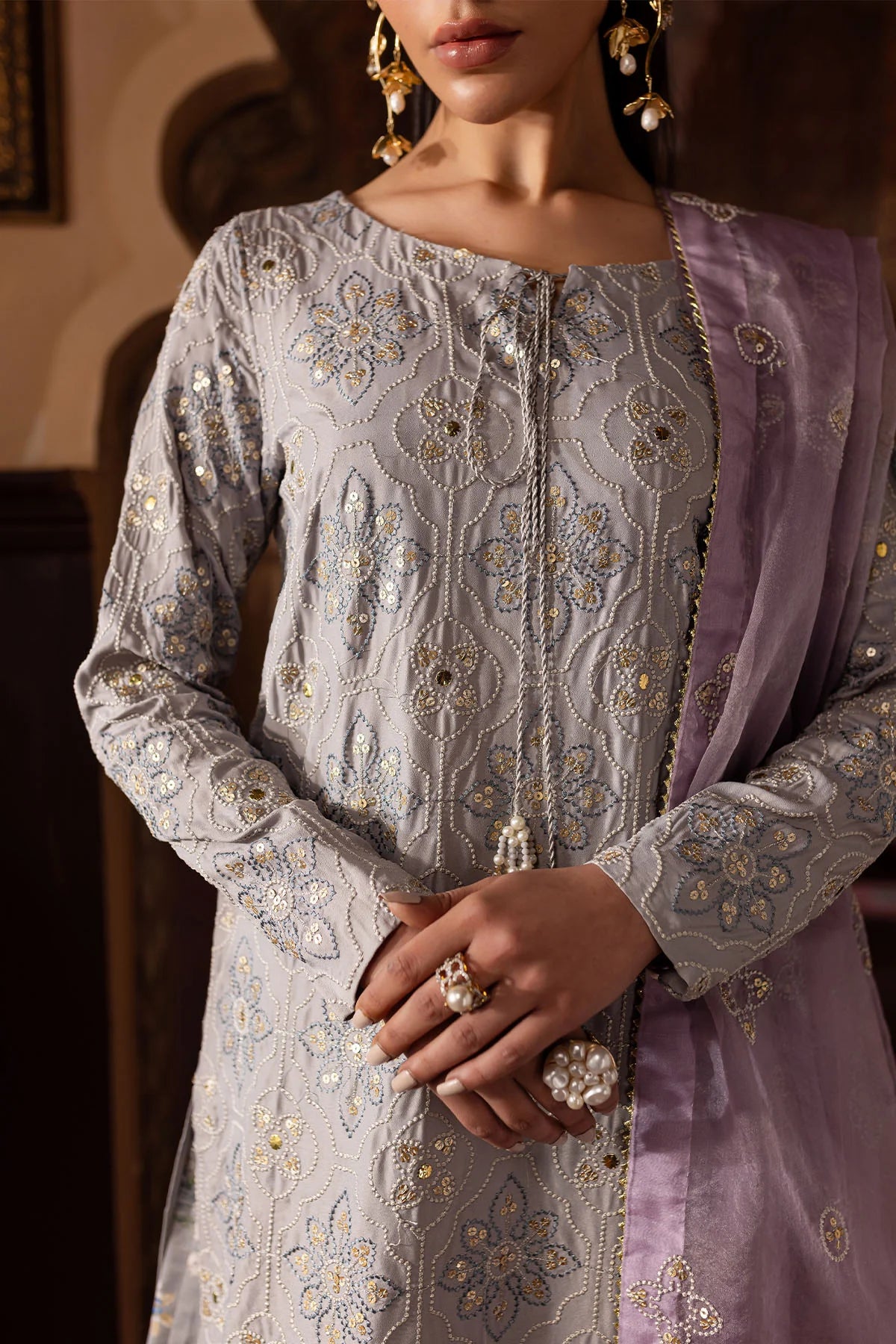 Nureh 3Pc Embroidered Silk Suit NE-142 gulbuy.com
