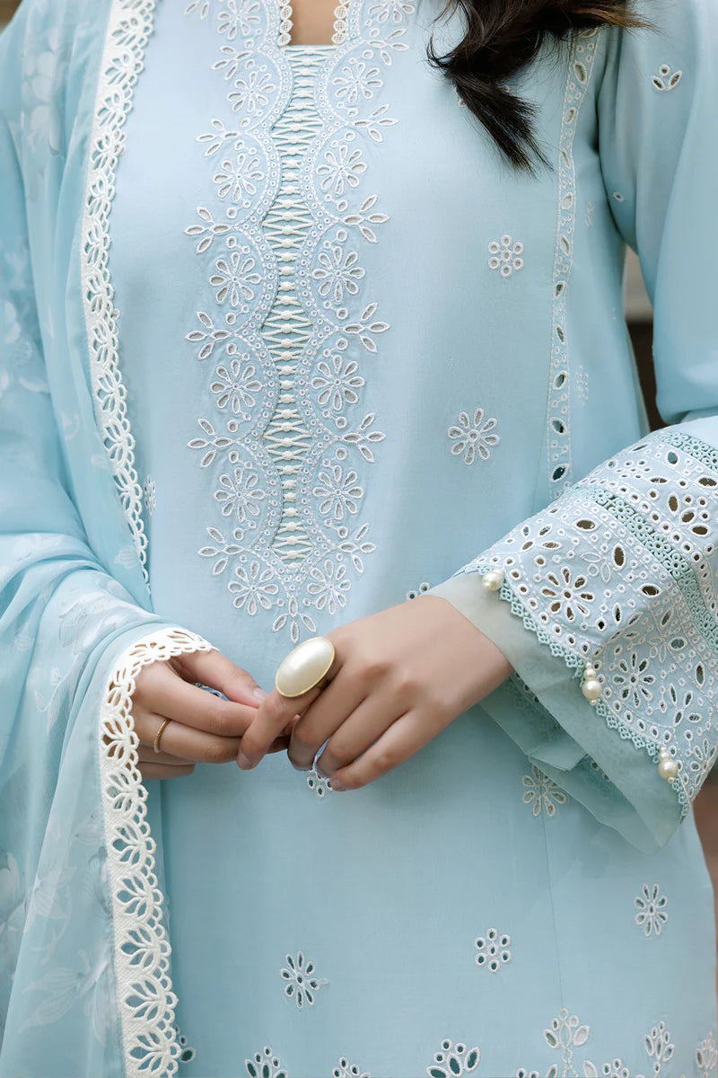 Farasha 3Pc Embroidered Lawn Suit Sky Haze gulbuy.com