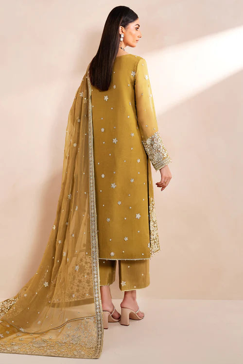 Farasha 3Pc Embroidered Chiffon Suit Amber gulbuy.com