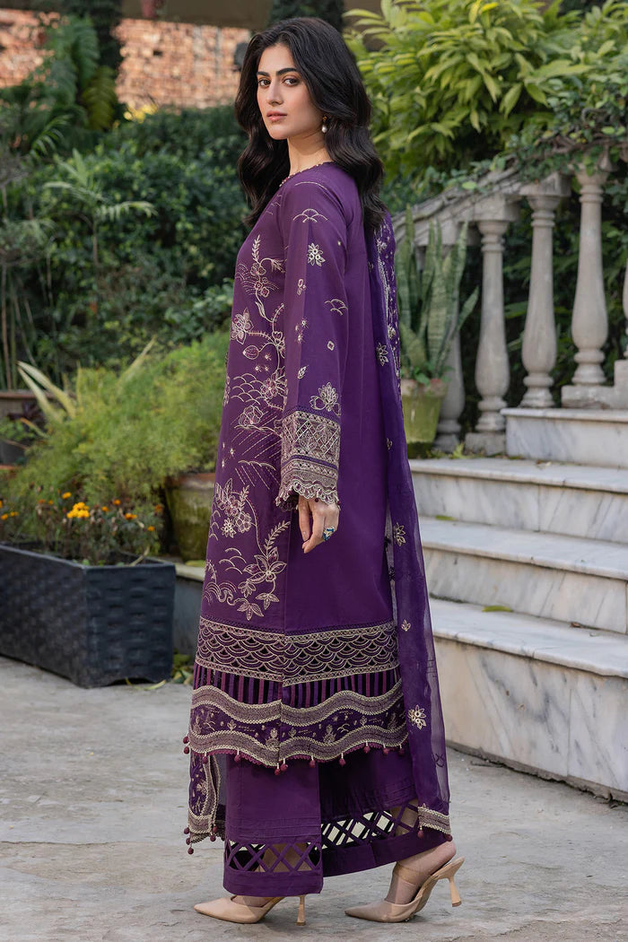 Farasha 3Pc Embroidered Lawn Suit Raven Plum gulbuy.com