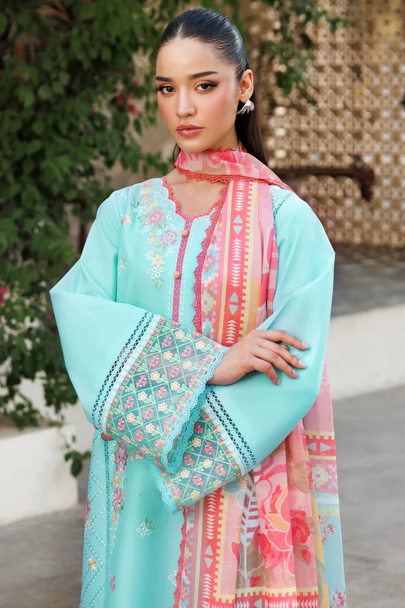 Farasha 3Pc Embroidered Lawn Suit Ocean Veil gulbuy.com