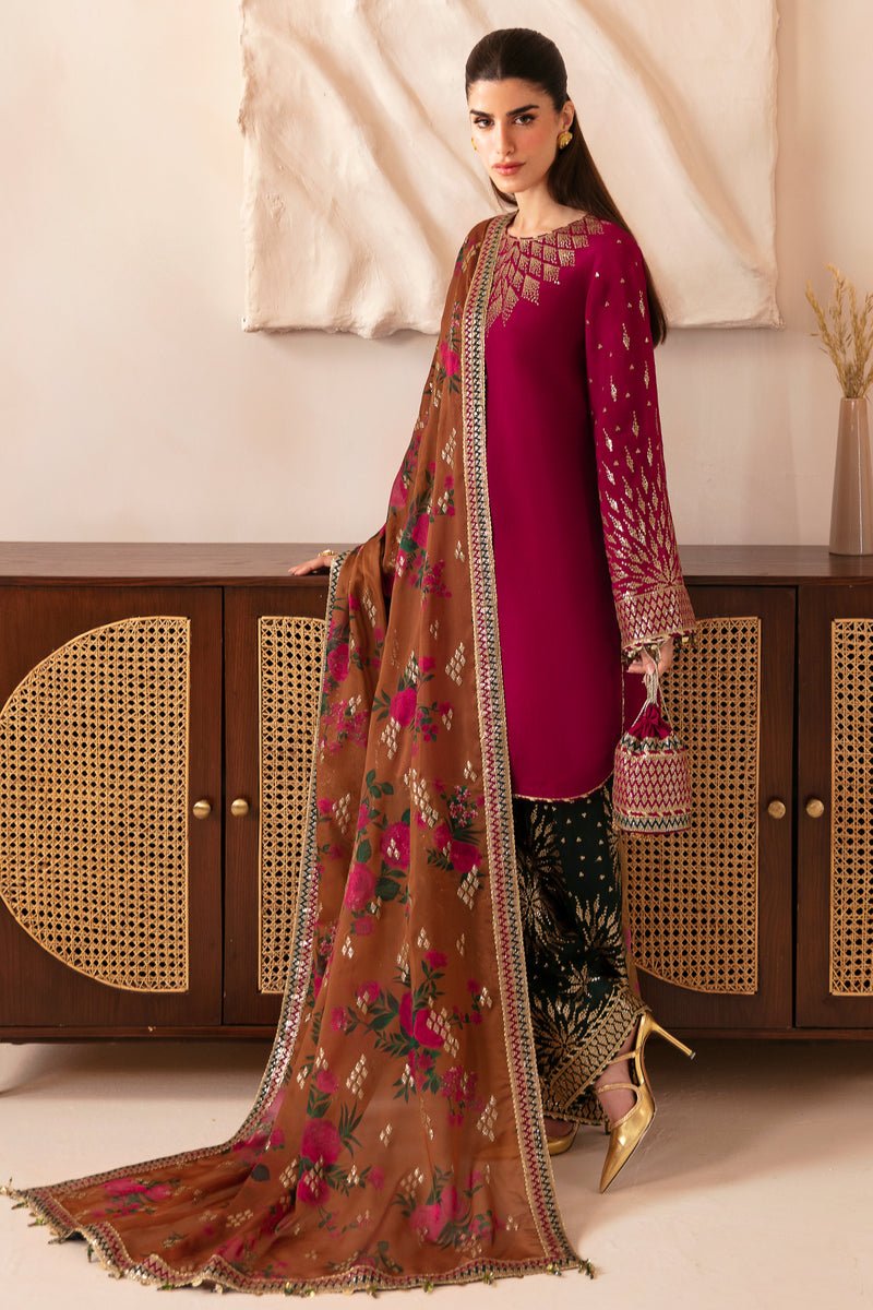 JAZMIN 3 PIECE EMBROIDERED RAW SILK SUIT (UR-7038)