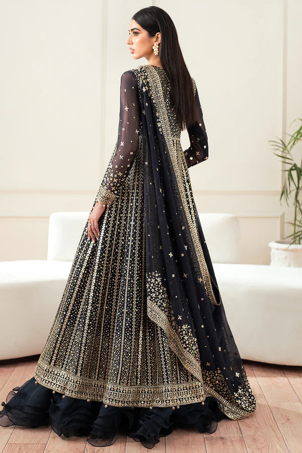 Farasha 3Pc Embroidered Chiffon Suit Midnight Navy gulbuy.com