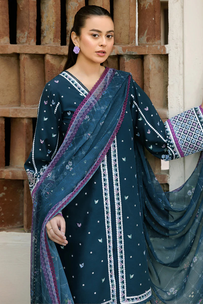 Farasha 3Pc Embroidered Lawn Suit Blue Allure gulbuy.com