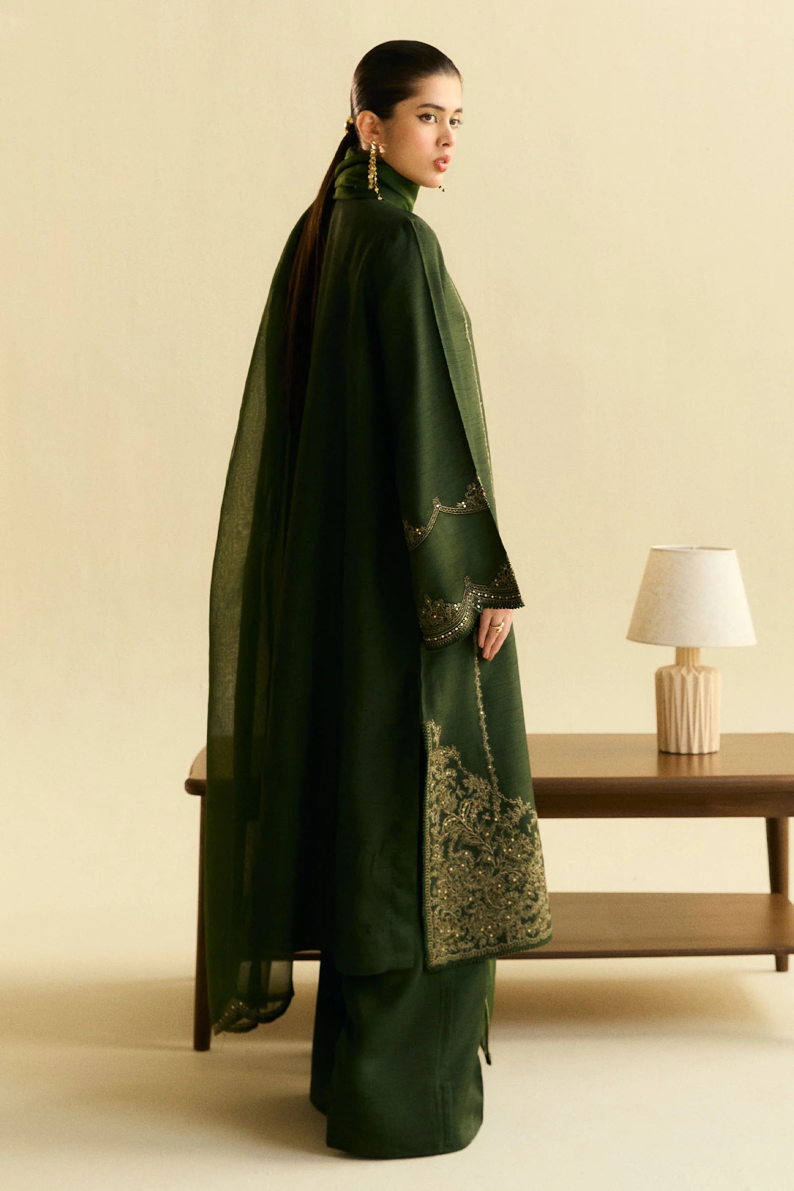Zara Shahjahan 3Pc Embroidered Raw Silk Suit ZR25F0220 gulbuy.com