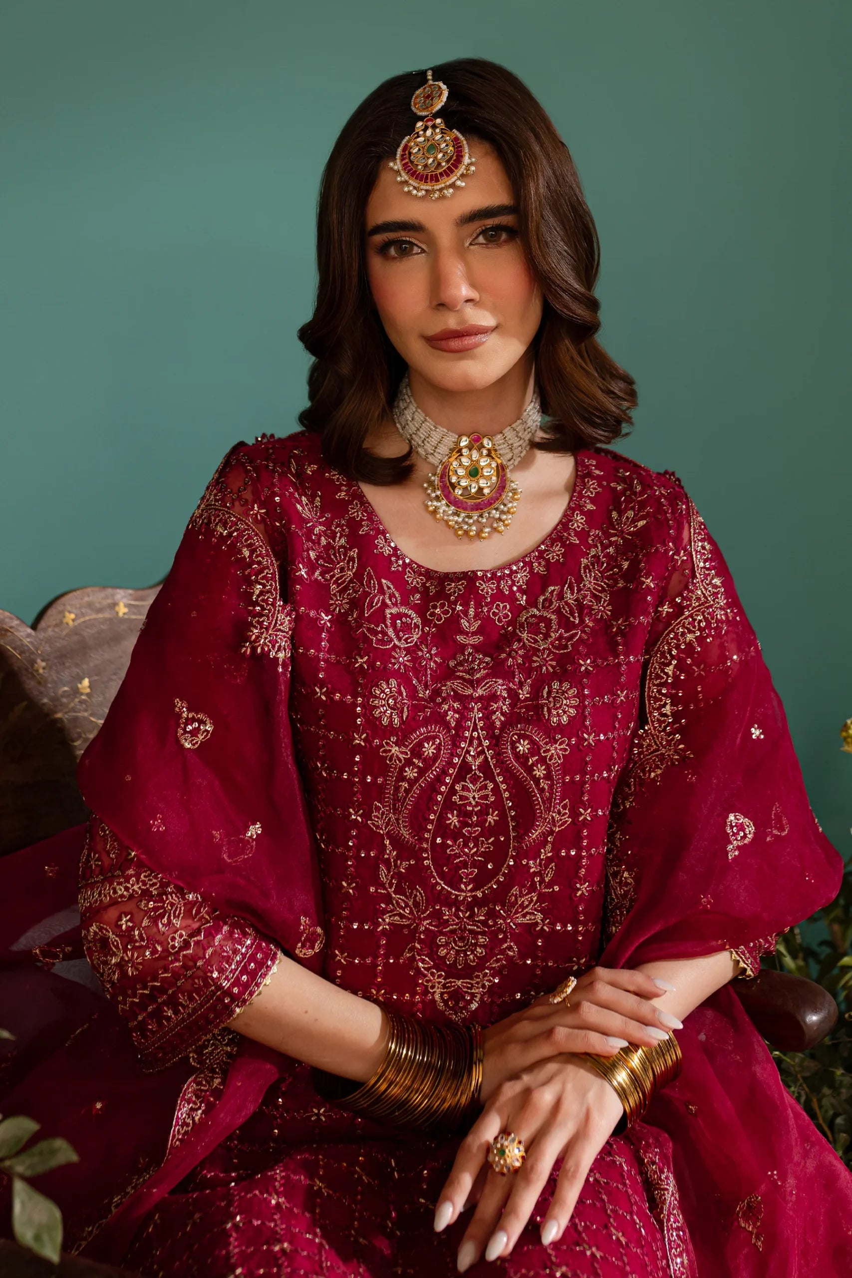Batik 3Pc Embroidered Organza Suit Pink Spinal gulbuy.com