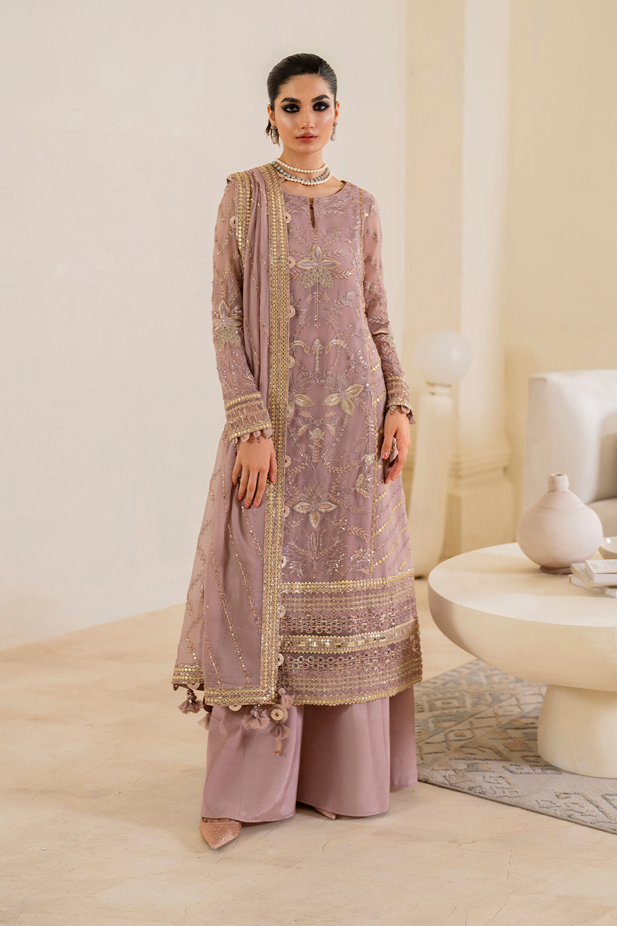 3 PIECE IZNIK EMBROIDERED CHIFFON SUIT (CC-48)