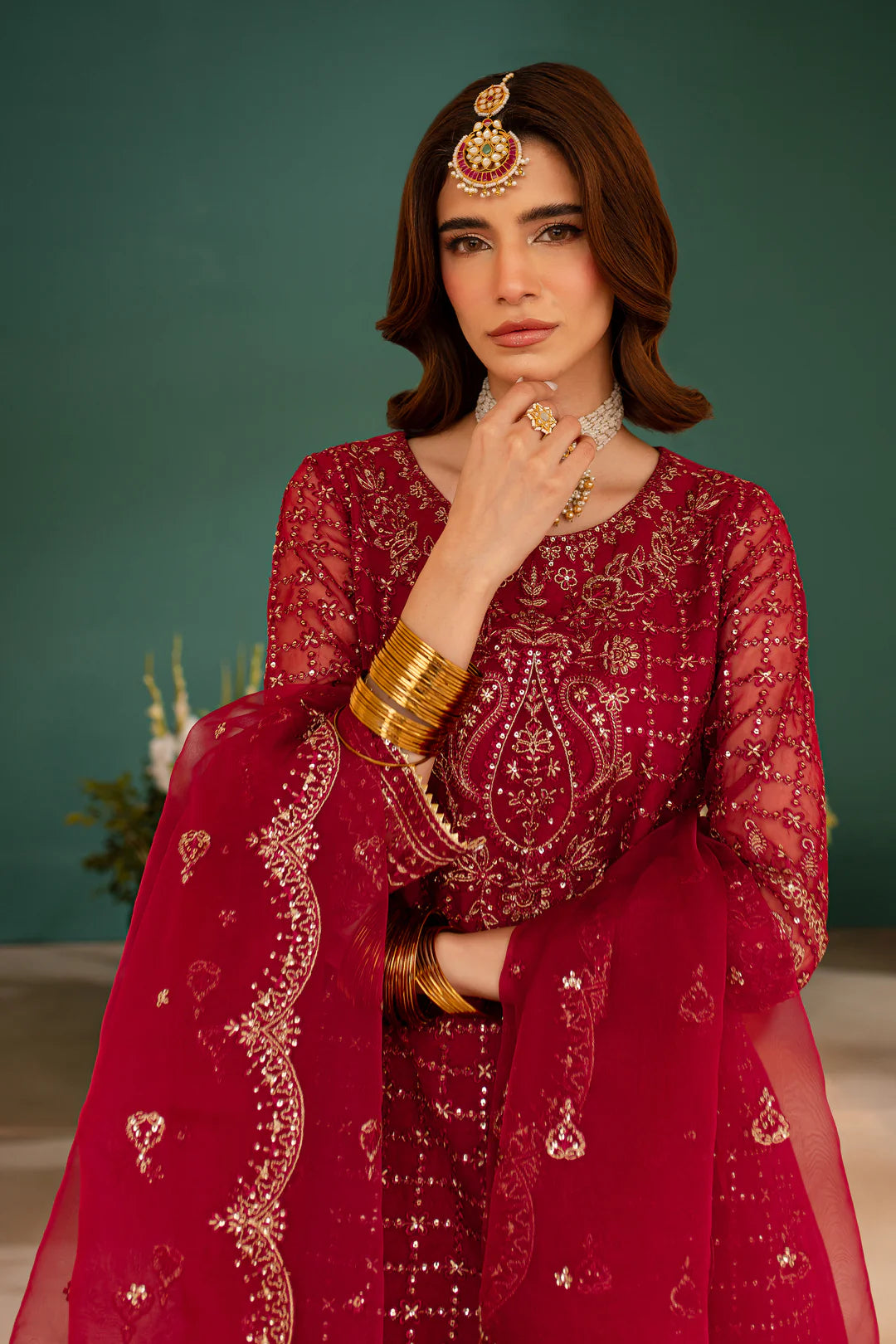 Batik 3Pc Embroidered Organza Suit Pink Spinal gulbuy.com