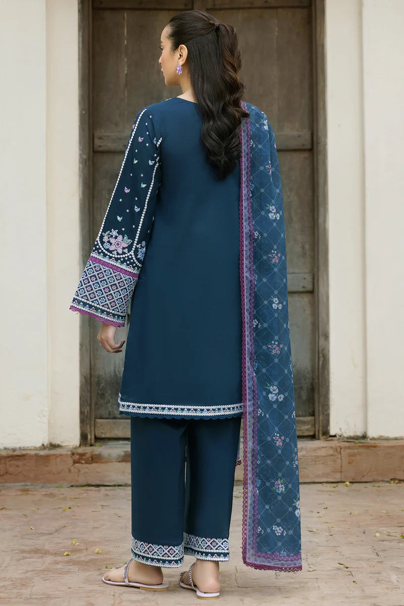 Farasha 3Pc Embroidered Lawn Suit Blue Allure gulbuy.com