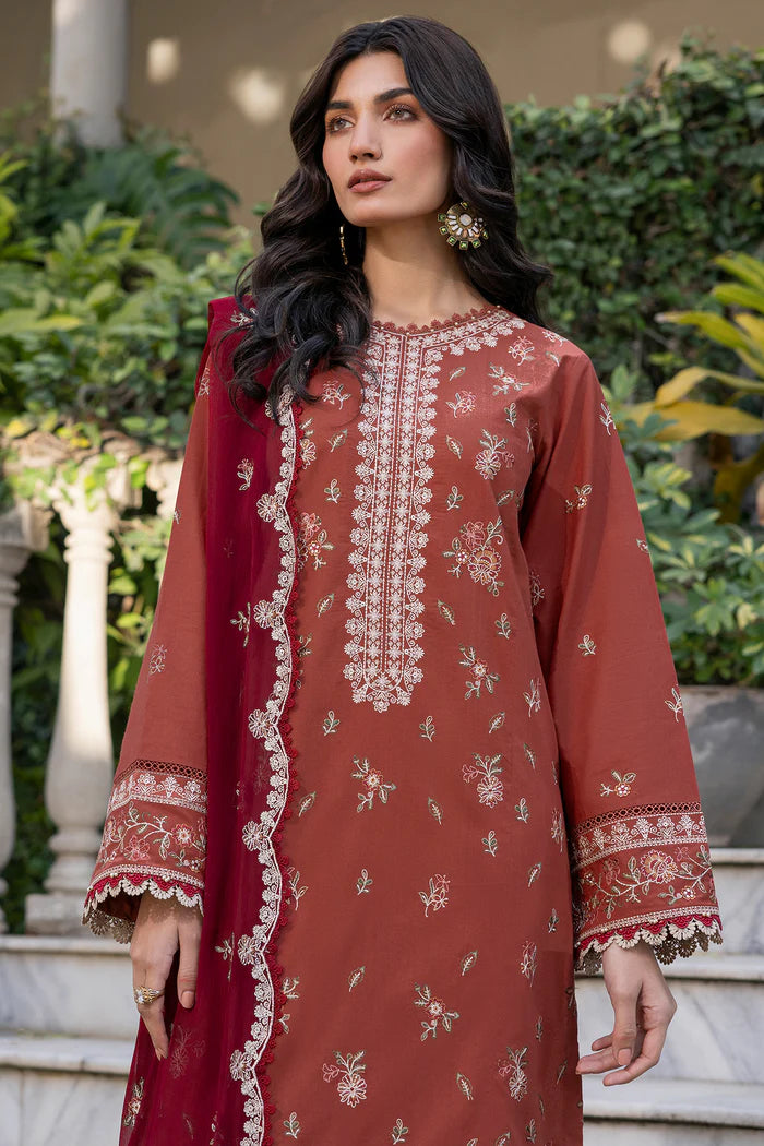 Farasha 3Pc Embroidered Lawn Suit Russet Dusk gulbuy.com