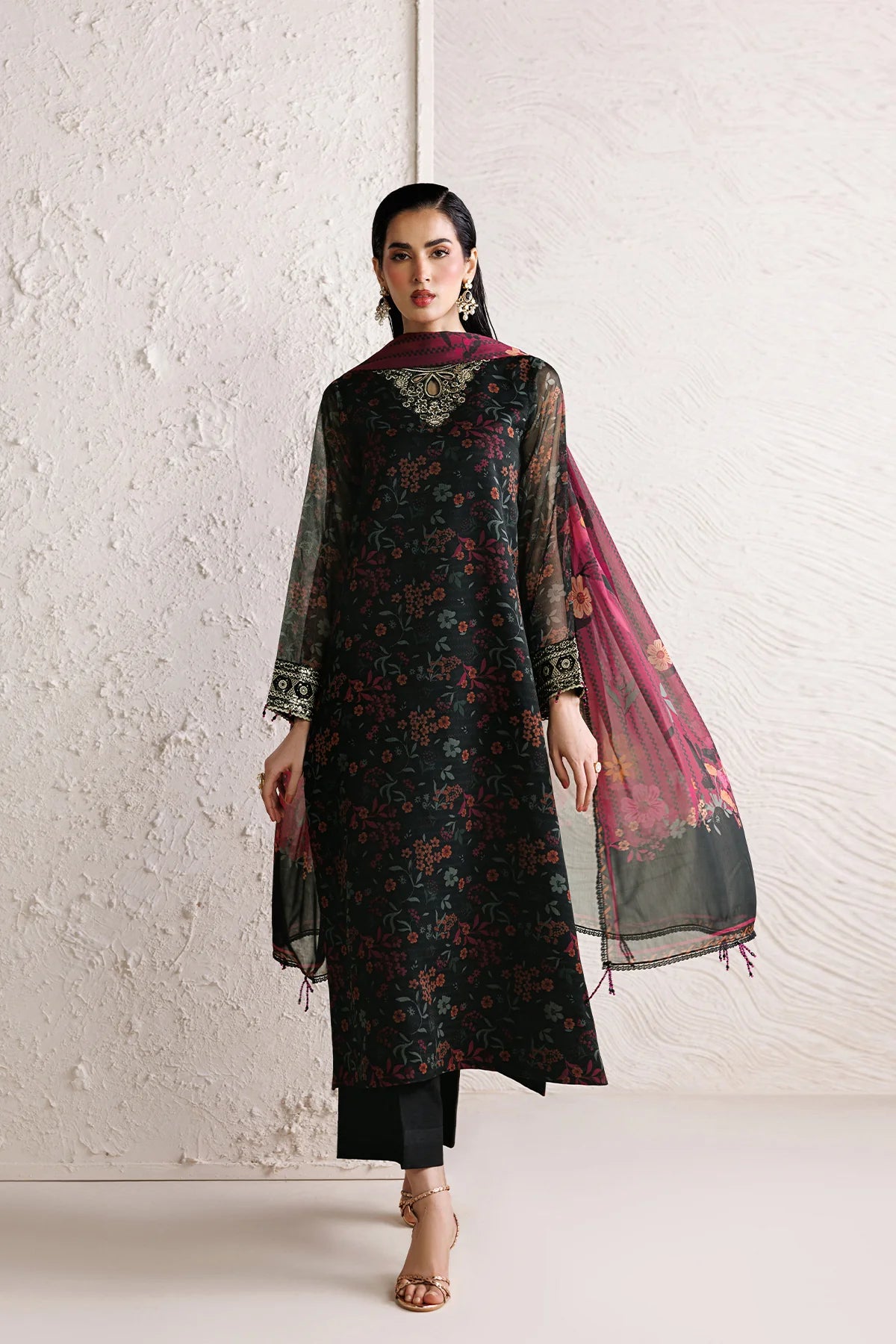 Farasha 3Pc  Printed Chiffon Suit Raven Melody