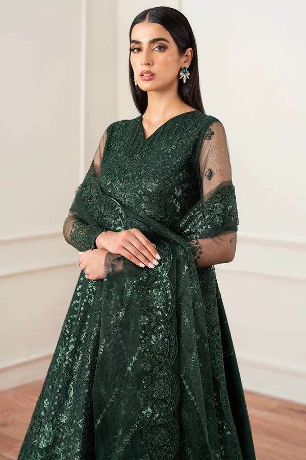 Farasha 3Pc Embroidered Chiffon Suit Emerald Muse gulbuy.com