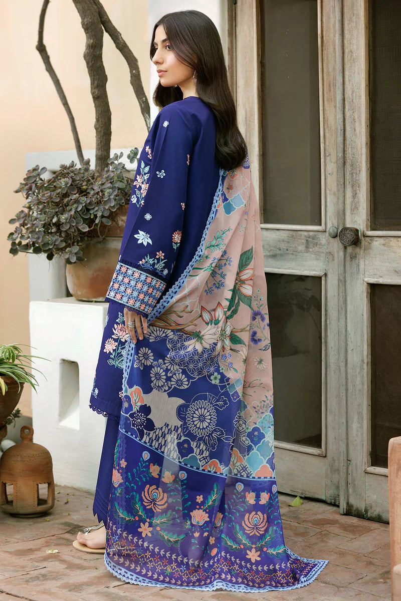 Farasha 3Pc Embroidered Lawn Suit Indigo Glow gulbuy.com