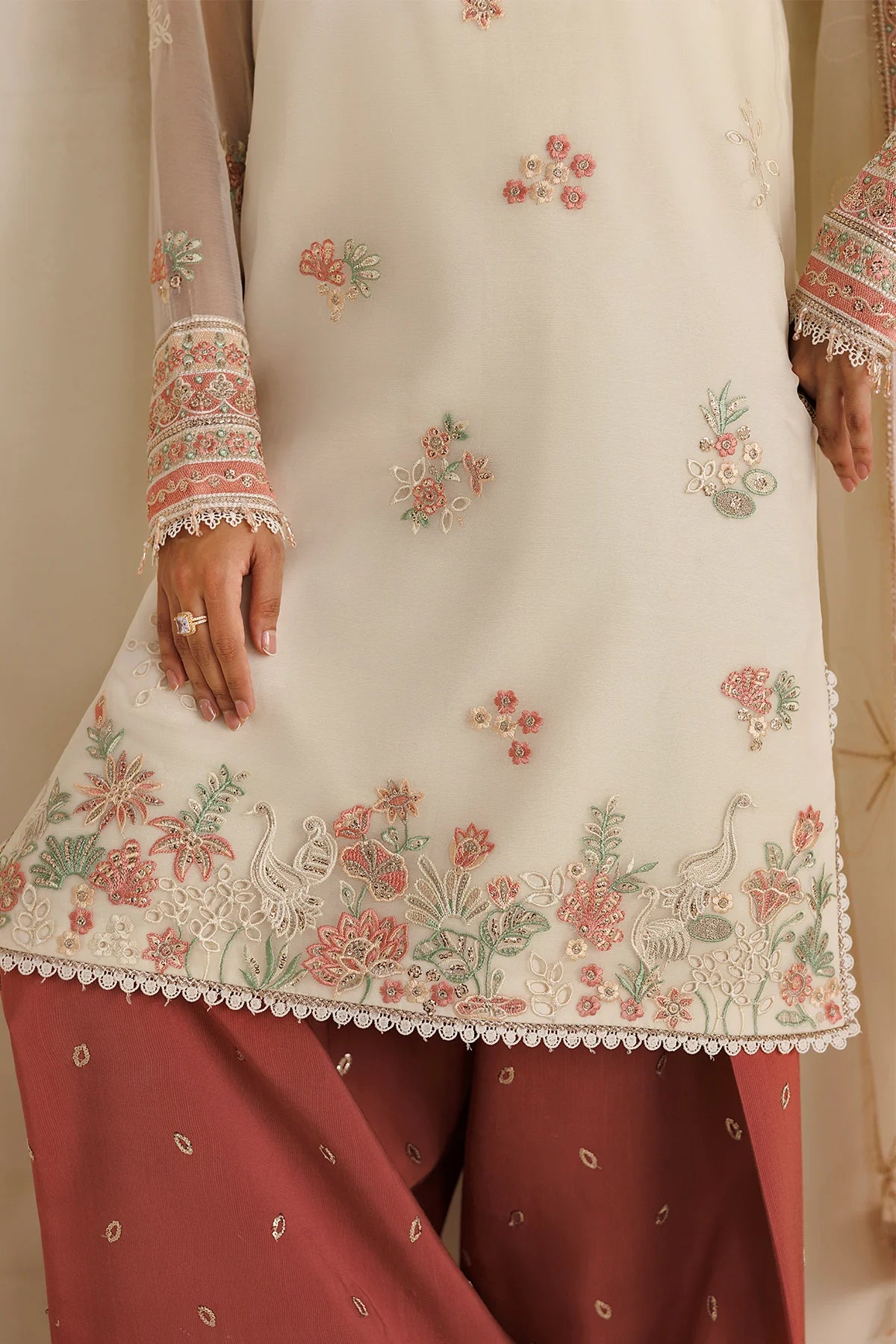 Farasha 3Pc Embroidered Chiffon Suit Ember Blush
