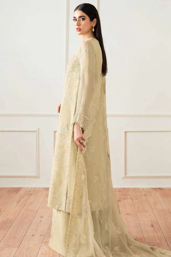 Farasha 3Pc Embroidered Chiffon Suit Beige Dusk gulbuy.com