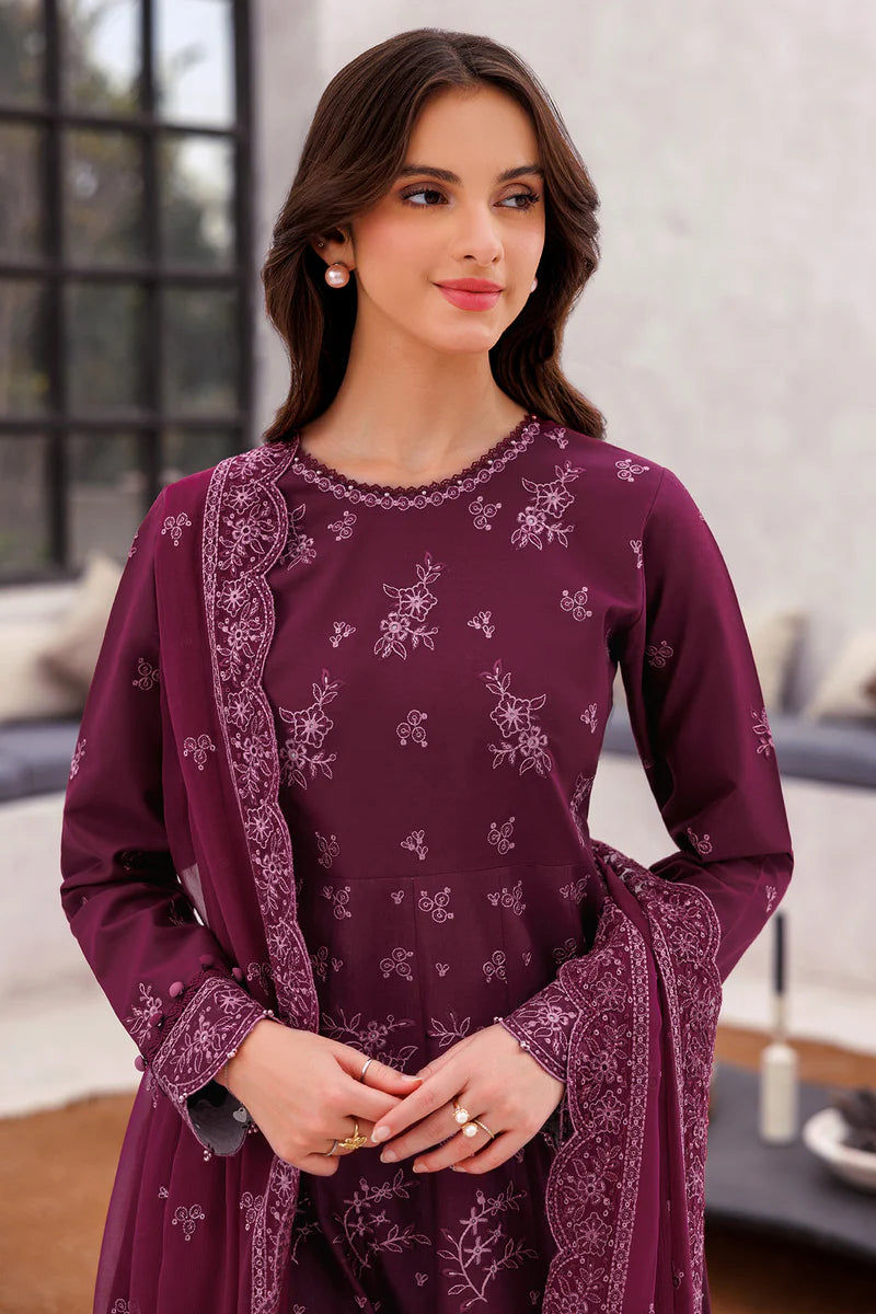 Farasha 3Pc Embroidered Lawn Suit Regal Plum gulbuy.com