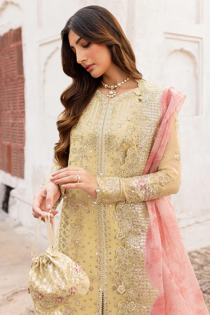 Farasha 3Pc Embroidered Chiffon Suit Marigold Bliss gulbuy.com