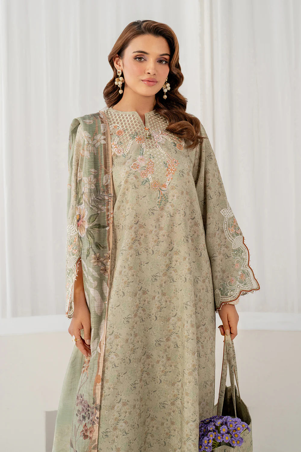 Baroque 3Pc Embroidered Viscose?Silk Suit UF-4047 gulbuy.com