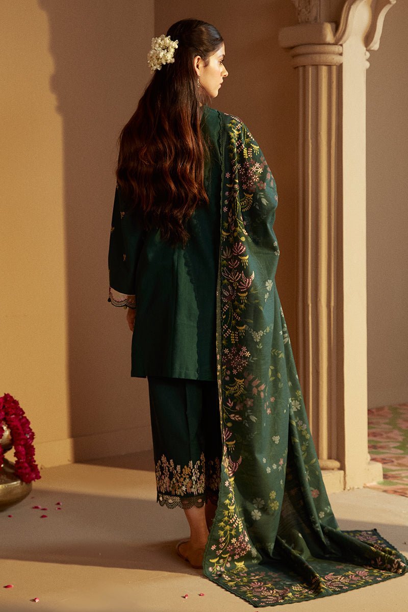 CROSS STITCH 3PC EMBROIDERED KHADDAR SUIT-EMERALD FOREST gulbuy.com