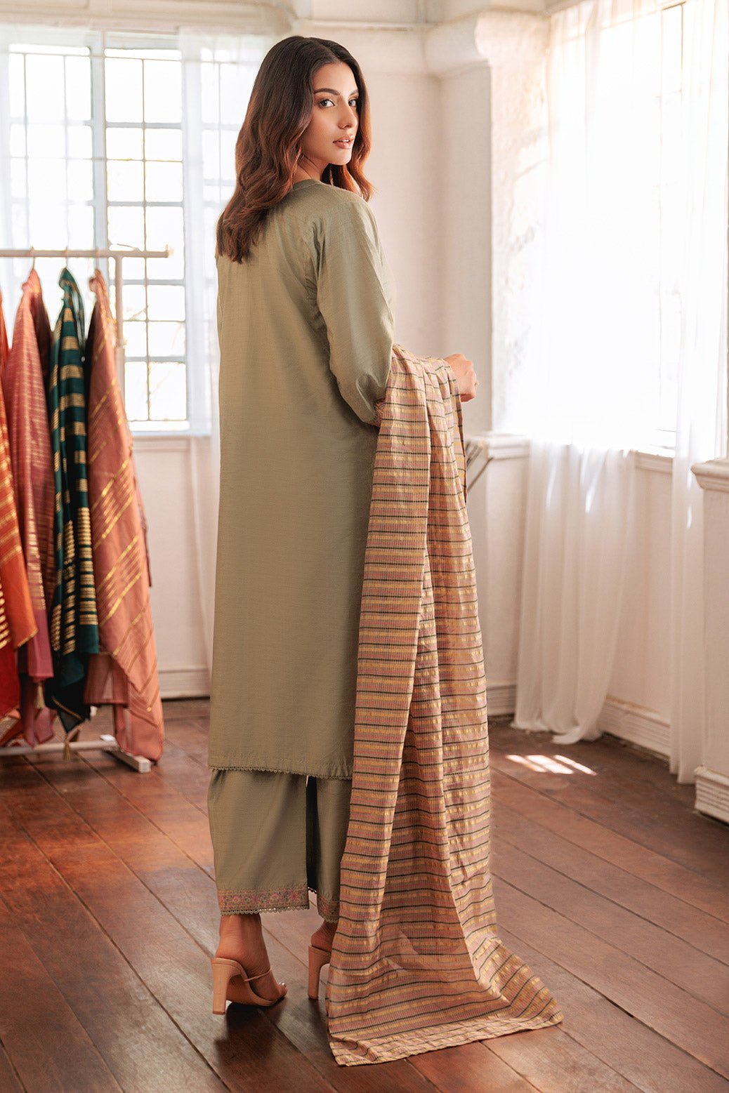 BONANZA SATRANGI 3PC EMBROIDERED RAW SILK SUIT (6S24C3P189)
