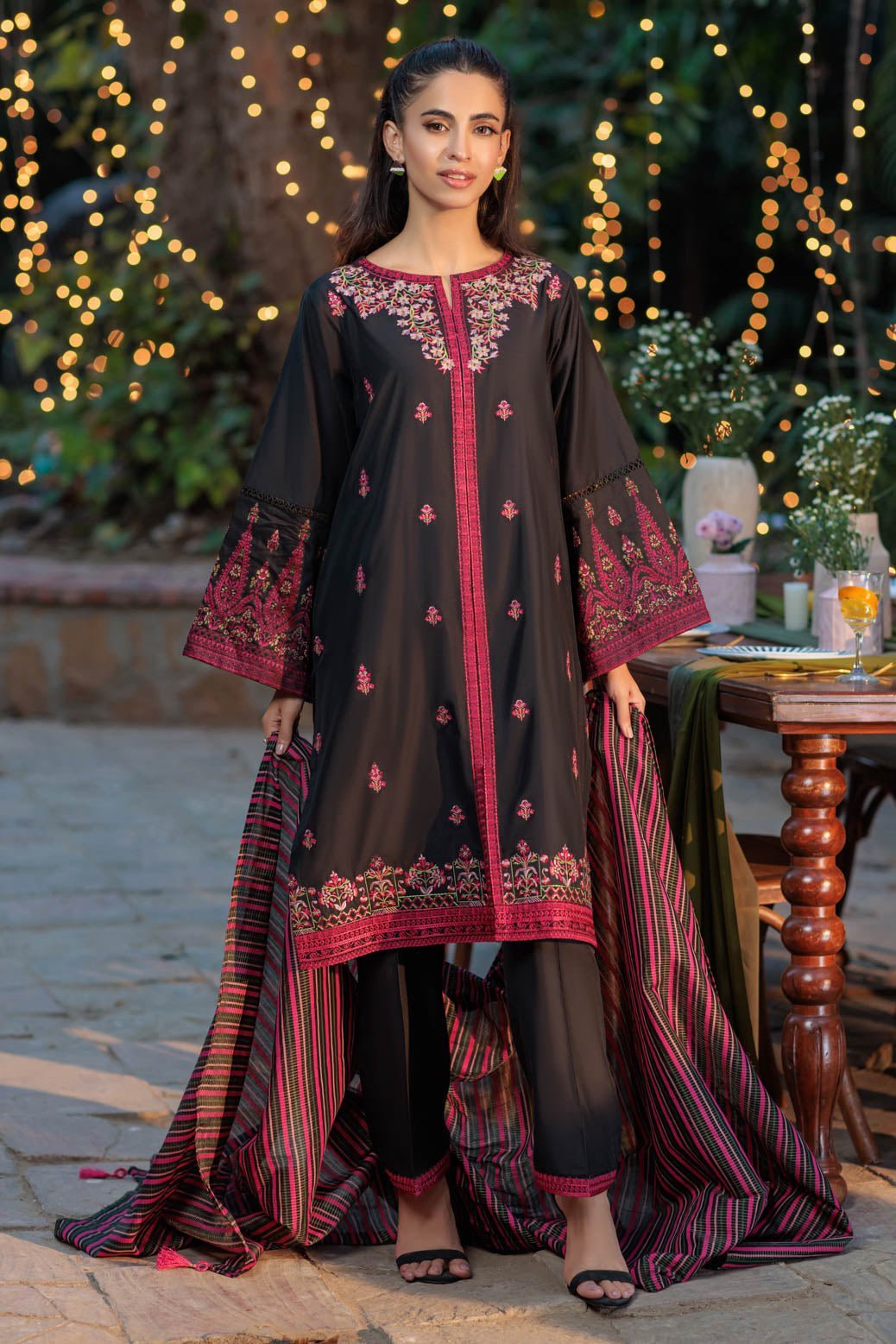 BONANZA SATRANGI 3PC EMBROIDERED RAW SILK SUIT (6S24C3P190)
