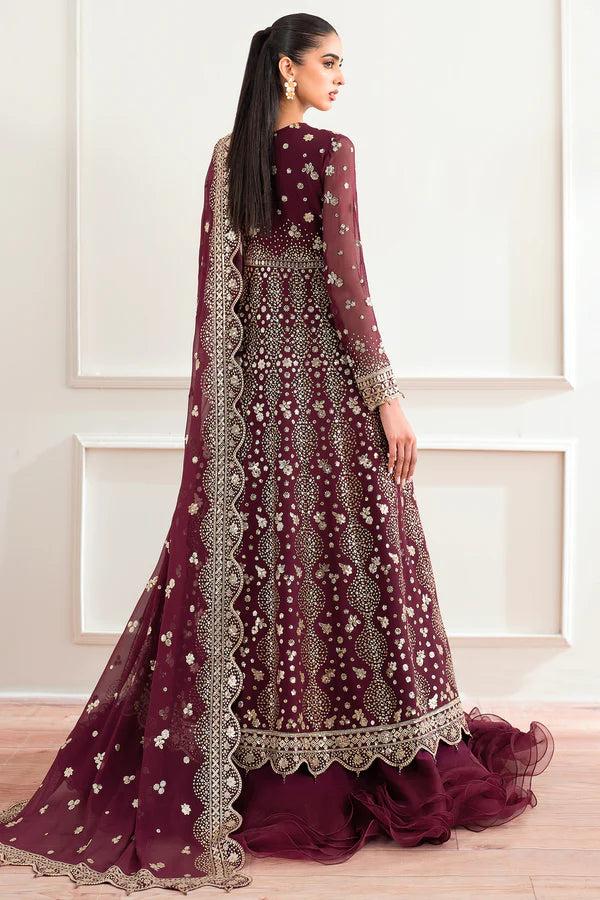 Farasha 3Pc Embroidered Chiffon Suit Maroon Empress gulbuy.com