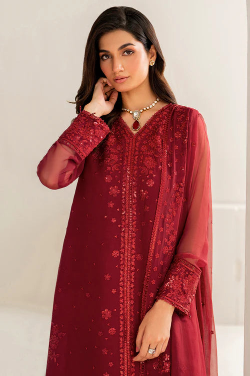 Farasha 3Pc Embroidered Chiffon Suit Cameo gulbuy.com