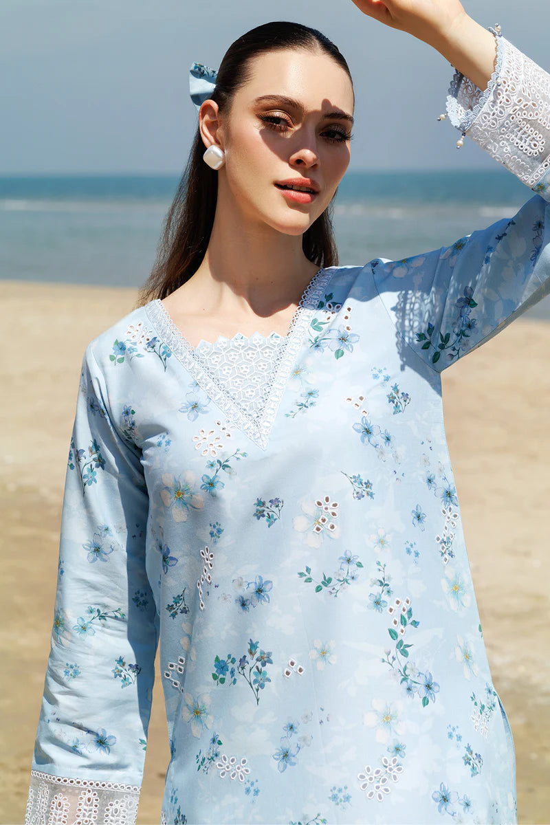 Farasha 3Pc Digital Printed Lawn Suit Moonlit Blue gulbuy.com