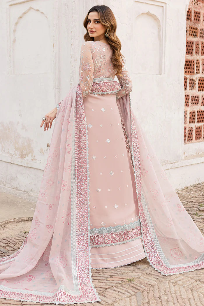 Farasha 3Pc Embroidered Chiffon Suit Satin Rose gulbuy.com
