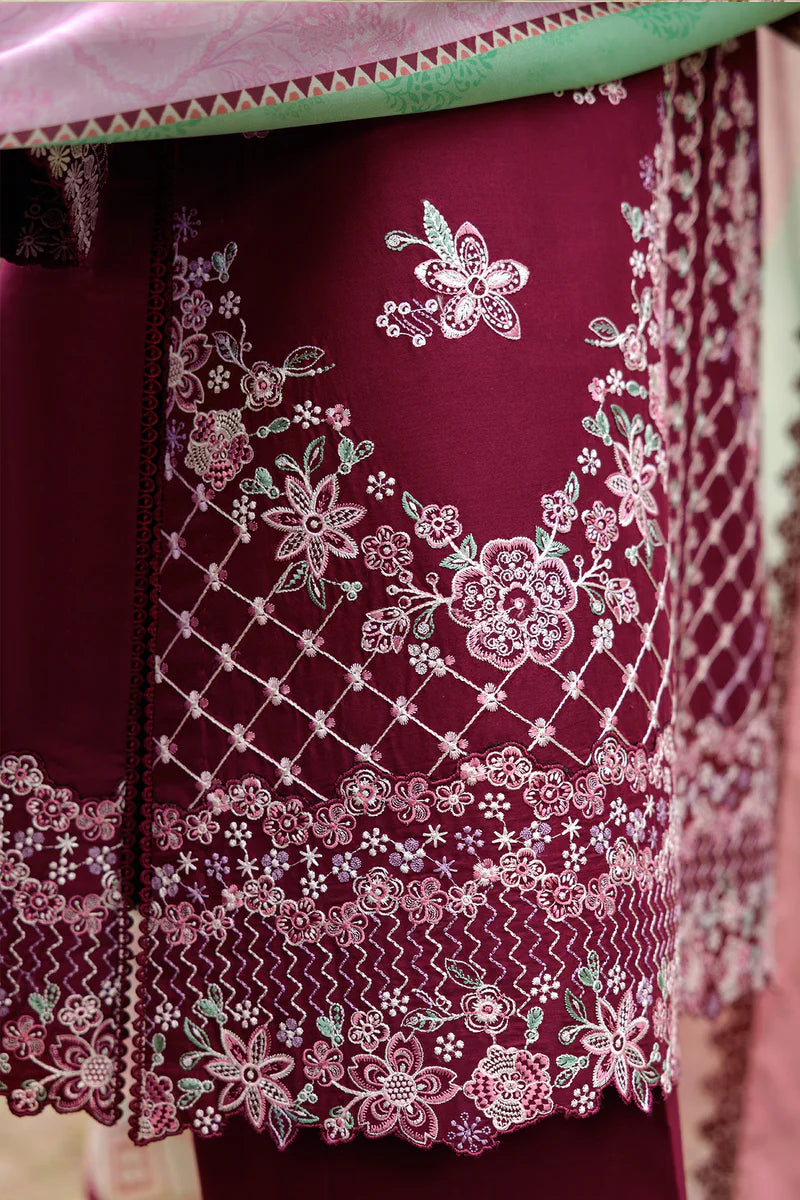 Farasha 3Pc Embroidered Lawn Suit Satin Ruby gulbuy.com