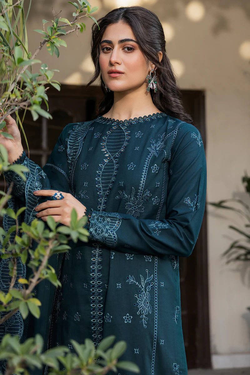 Farasha 3Pc Embroidered Lawn Suit Teal Serenity gulbuy.com