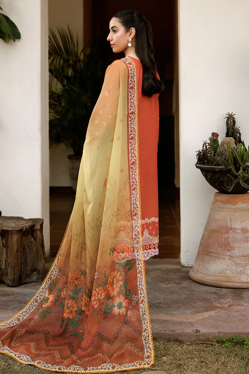 Farasha 3Pc Embroidered Lawn Suit Orange Petal gulbuy.com