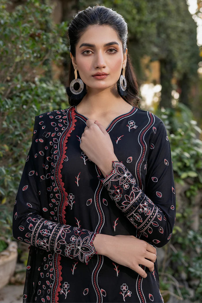Farasha 3Pc Embroidered Lawn Suit Black Rose gulbuy.com
