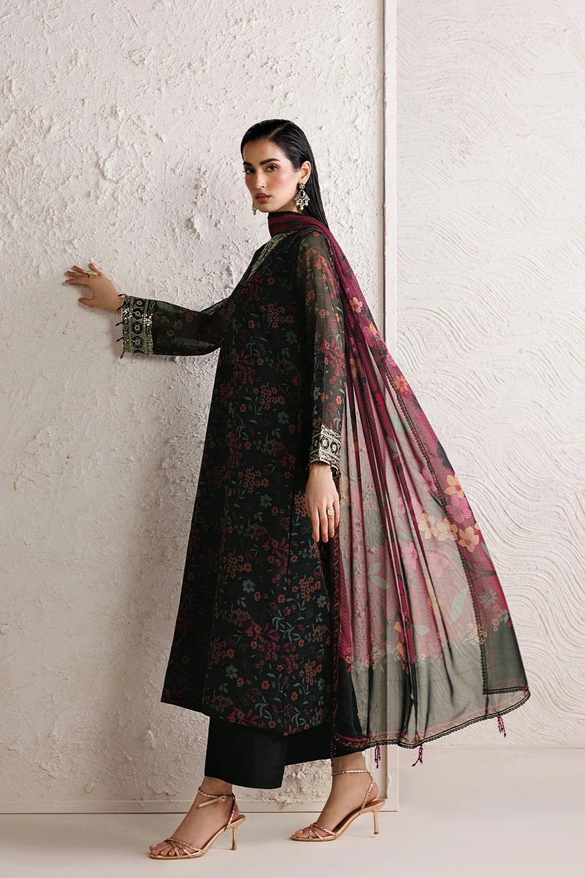 Farasha 3Pc  Printed Chiffon Suit Raven Melody
