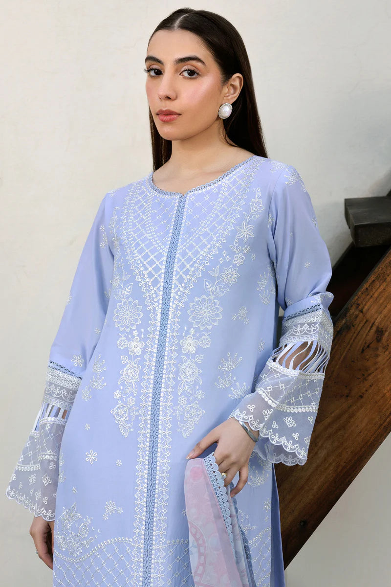 Farasha 3Pc Embroidered Lawn Suit Serene Blue gulbuy.com