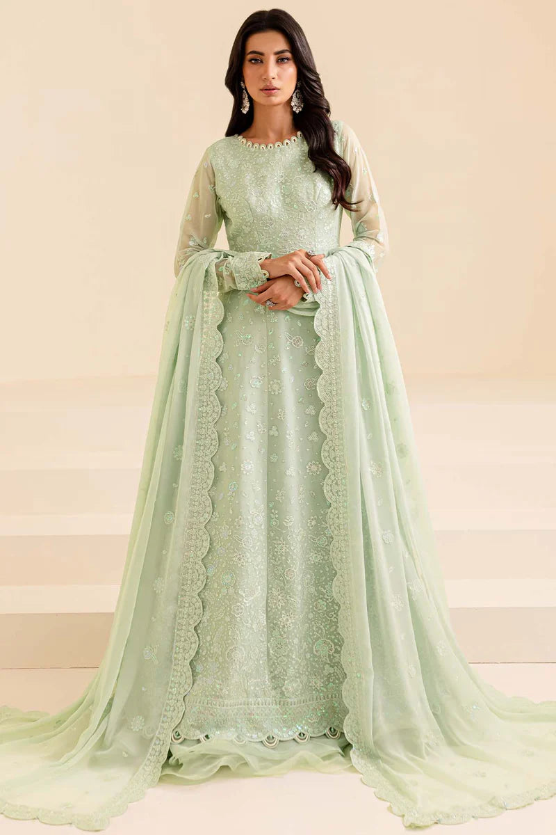 Farasha 3Pc Embroidered Chiffon Suit Aqua Dream