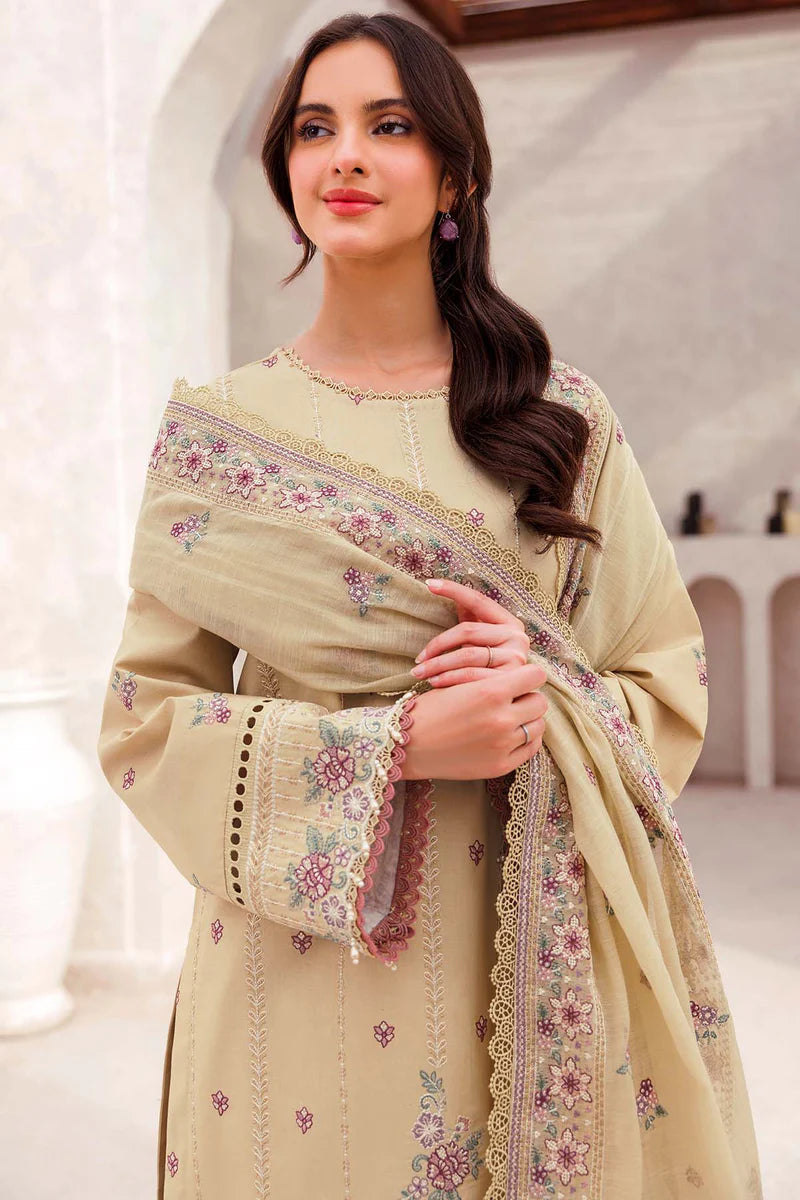Farasha 3Pc Embroidered Lawn Suit Surreal Beige gulbuy.com