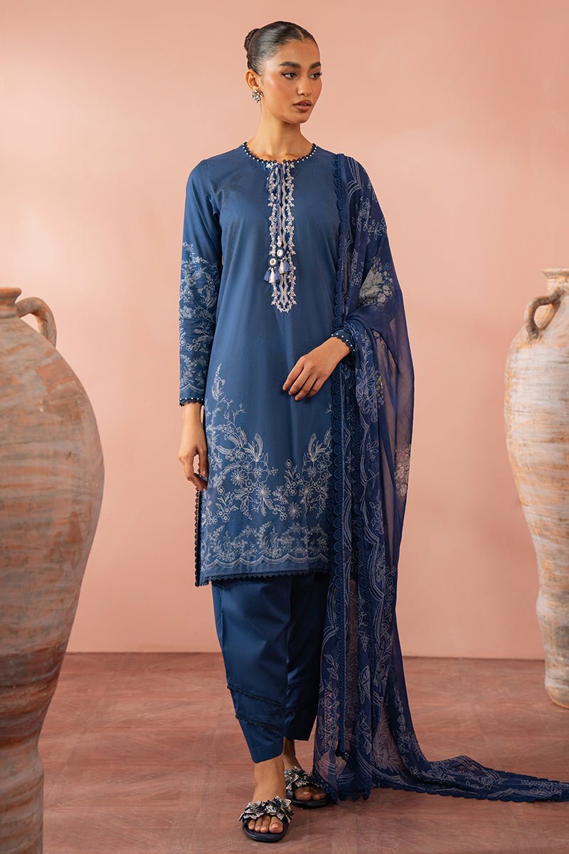 CROSS STITCH 3 PIECE EMBROIDERED CAMBRIC SUIT (0224RTSPRTCAM0108)