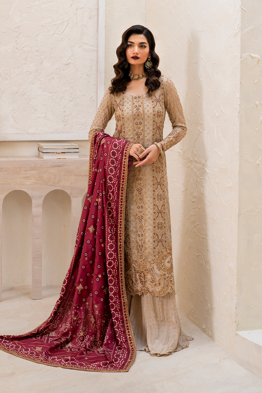 3 PIECE IZNIK EMBROIDERED CHIFFON SUIT (CC-44)