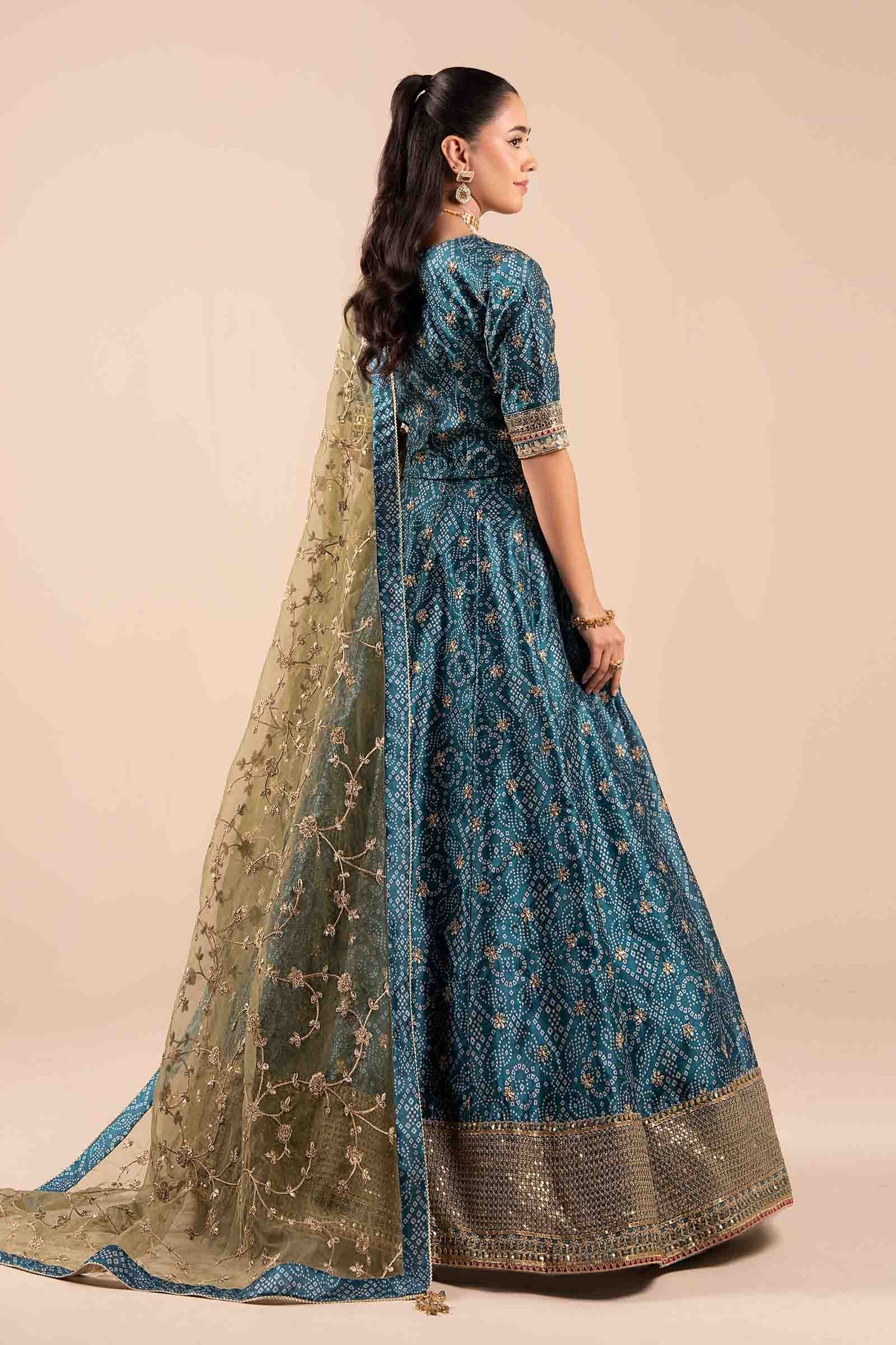 Maria B 3Pc Embroidered Raw Silk Suit SF-EF25-11 Teal gulbuy.com