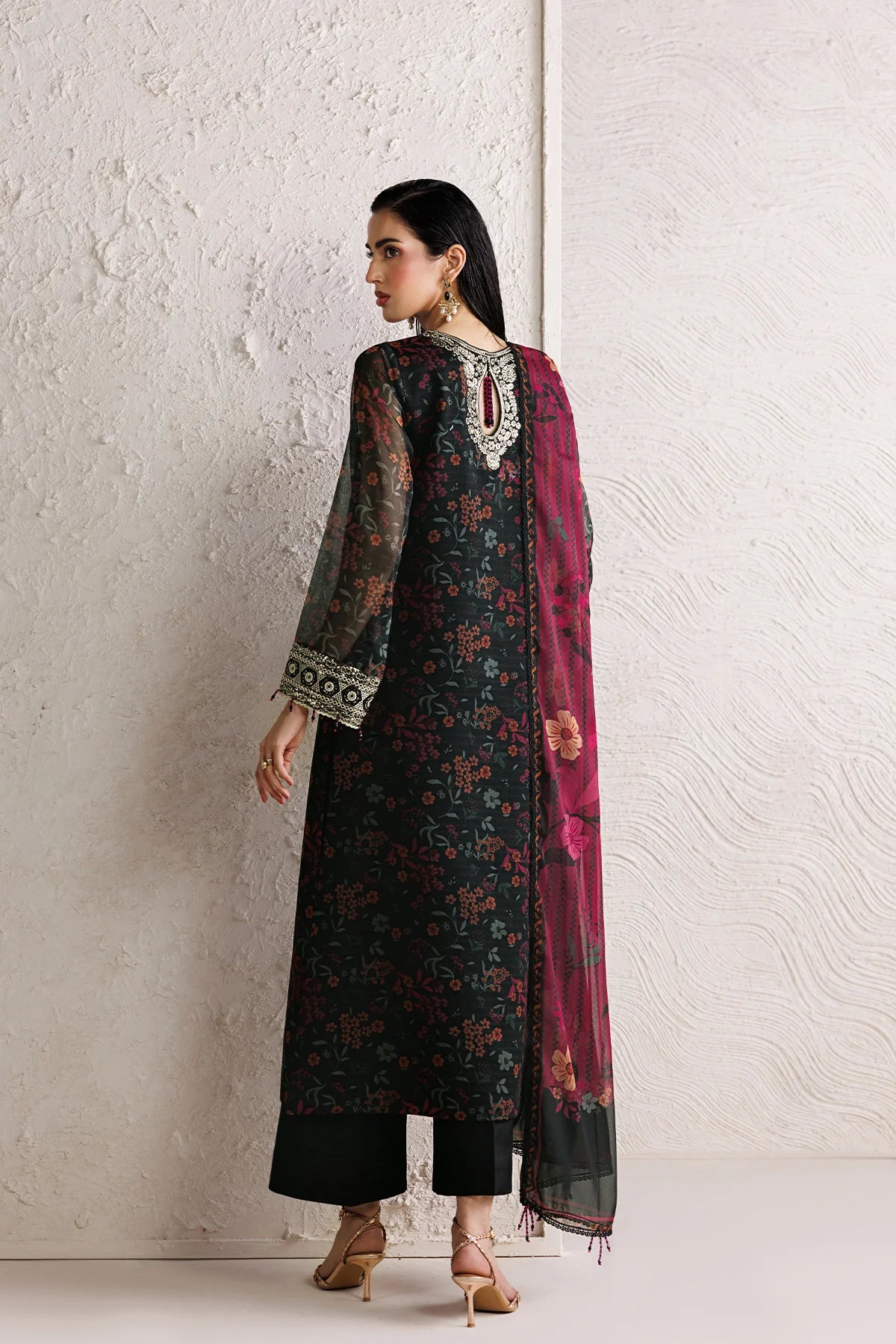 Farasha 3Pc  Printed Chiffon Suit Raven Melody