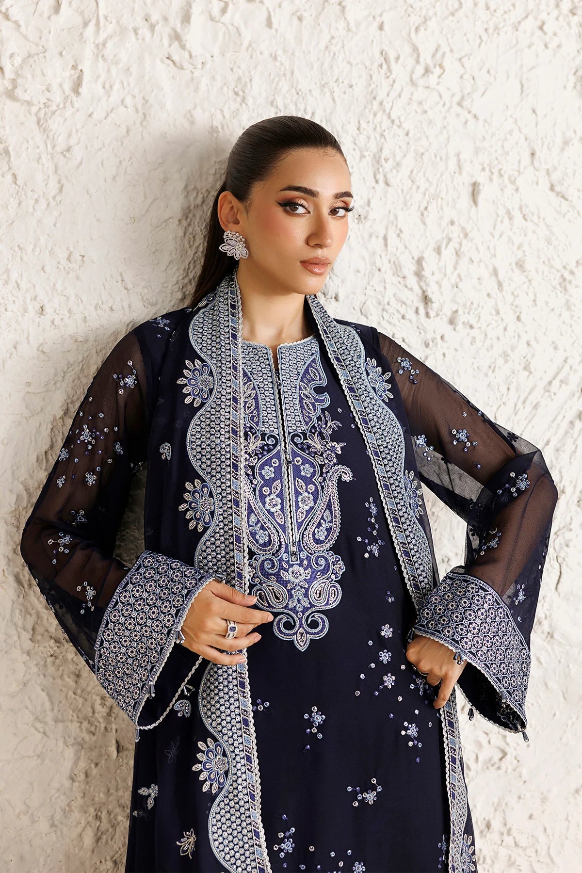 Farasha 3Pc Embroidered Chiffon Suit Azurelle