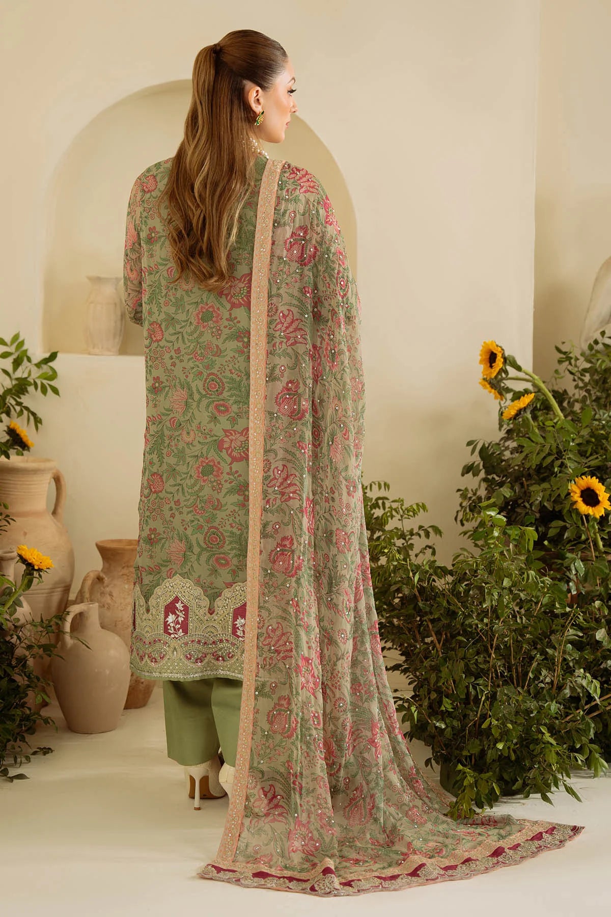 Nureh 3Pc Embroidered Chiffon Suit AM-08 gulbuy.com