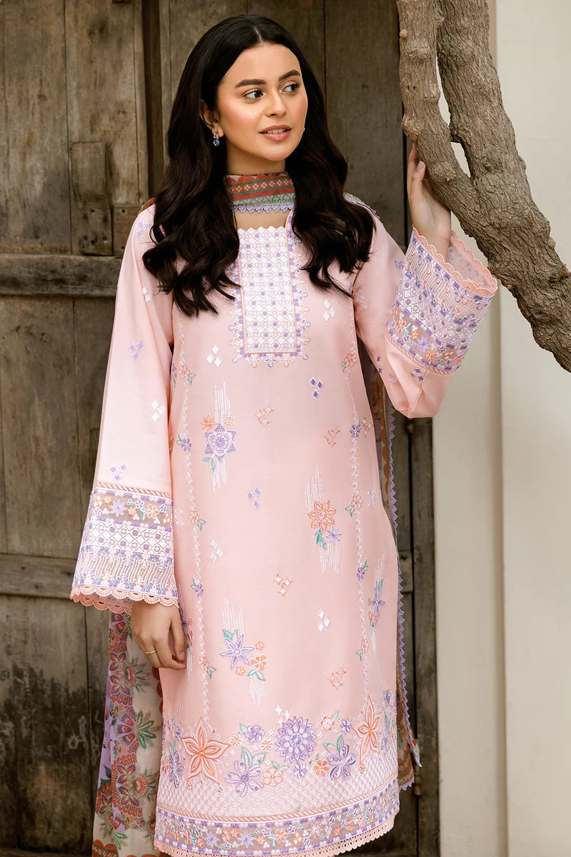 Farasha 3Pc Embroidered Lawn Suit Coral Peach gulbuy.com
