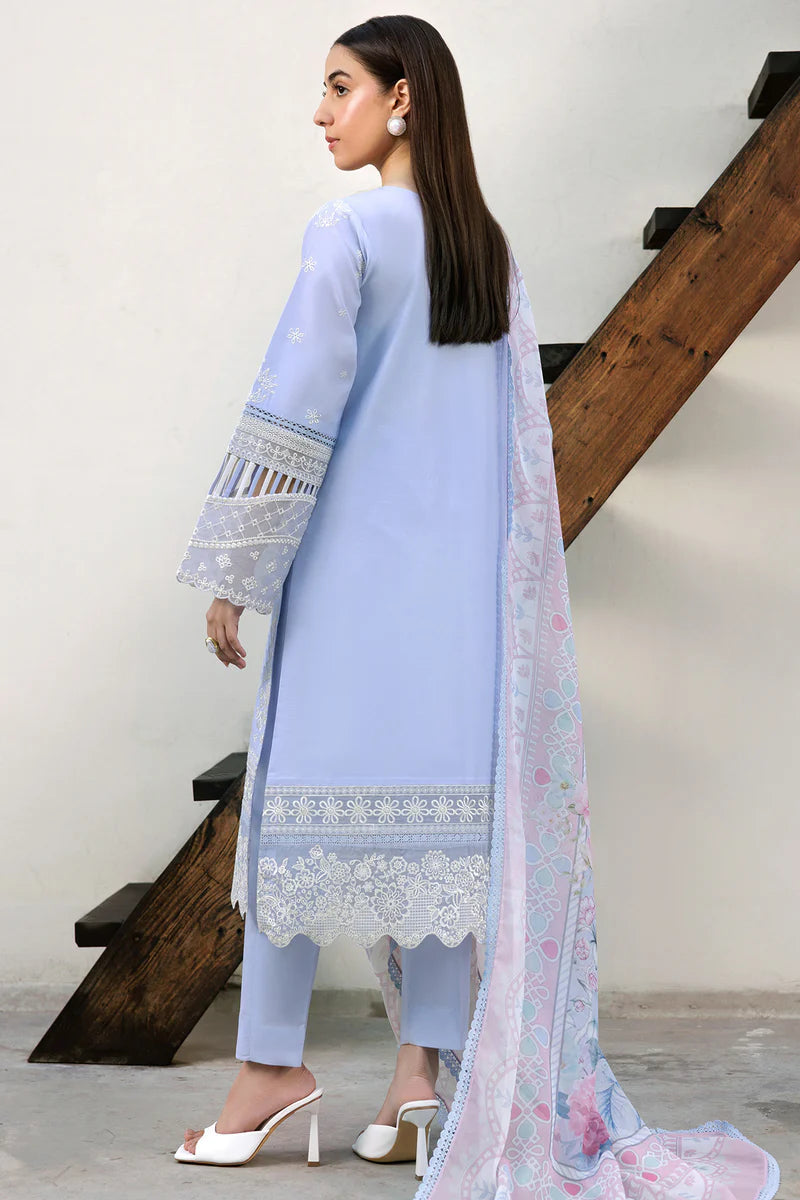 Farasha 3Pc Embroidered Lawn Suit Serene Blue gulbuy.com
