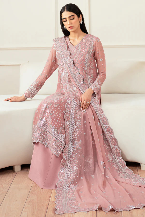 Farasha 3Pc Embroidered Chiffon Suit Mauve Light gulbuy.com